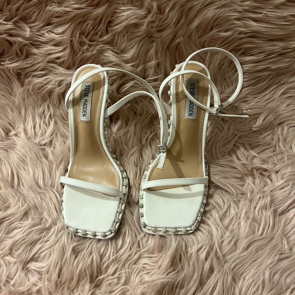 Steve Madden White Diamond Studded Heels Size 6